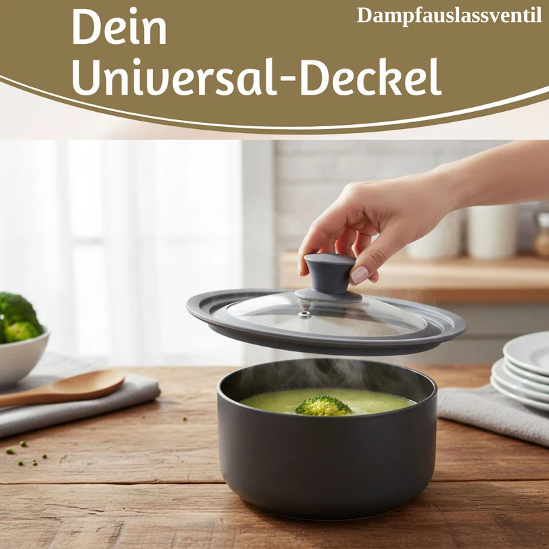 Universal Glasdeckel Ø 18 20 22cm abgestufter Silikonrand Deckel für Pfannen Töpfe