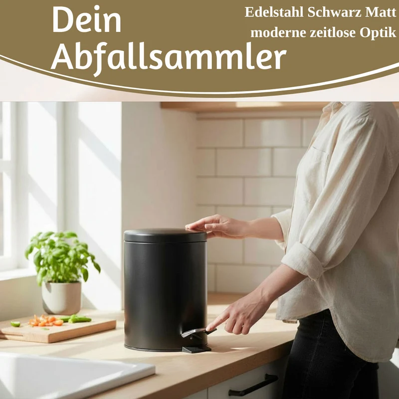 Edelstahl Tretmülleimer Papierkorb 3L Schwarz Rund Kosmetikeimer Fußpedal Mülleimer