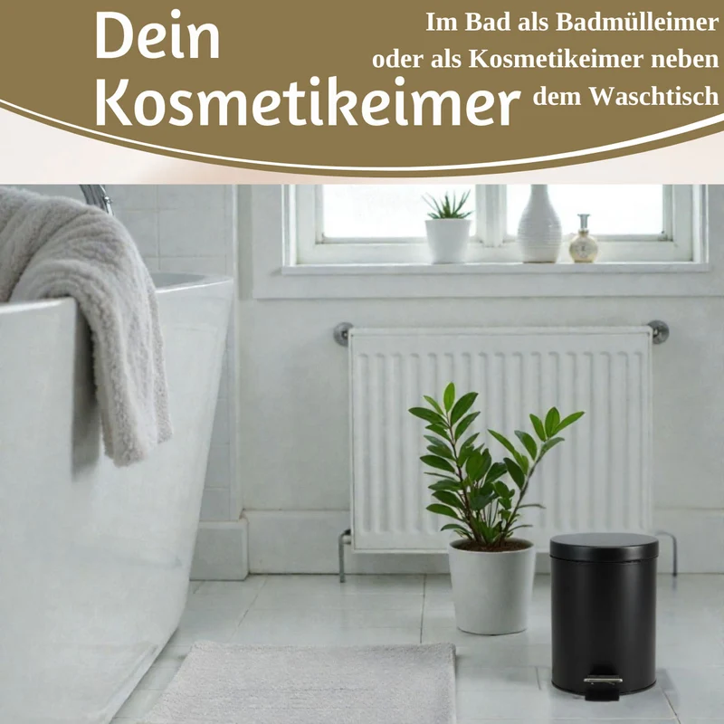 Edelstahl Tretmülleimer Papierkorb 3L Schwarz Rund Kosmetikeimer Fußpedal Mülleimer