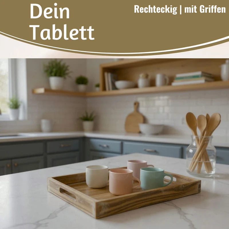 Vintage Serviertablett 40x25x5cm Grau Braun gekalkt Holz Tablett Griff Deko
