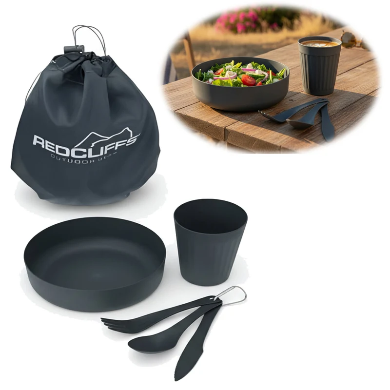 6-teiliges Picknick-Set Tragetasche Camping Geschirr Besteck Mehrweggeschirr