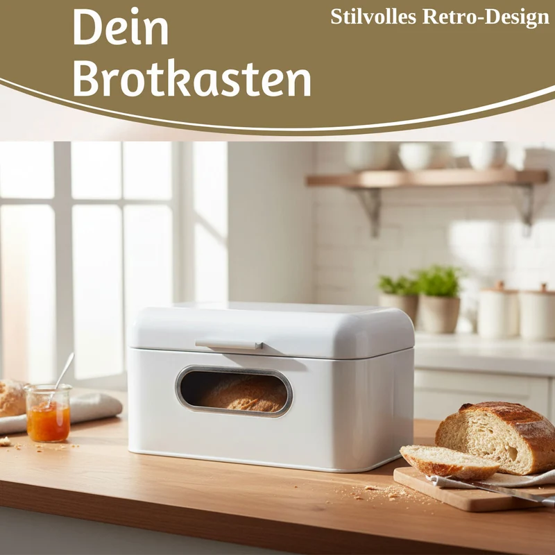 Vintage Brotkasten Weiß 30cm Metall mit Deckel Retro Brotbox Aufbewahrungskorb