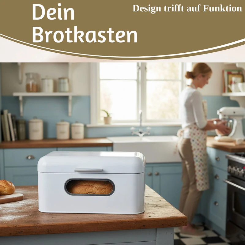 Vintage Brotkasten Weiß 30cm Metall mit Deckel Retro Brotbox Aufbewahrungskorb