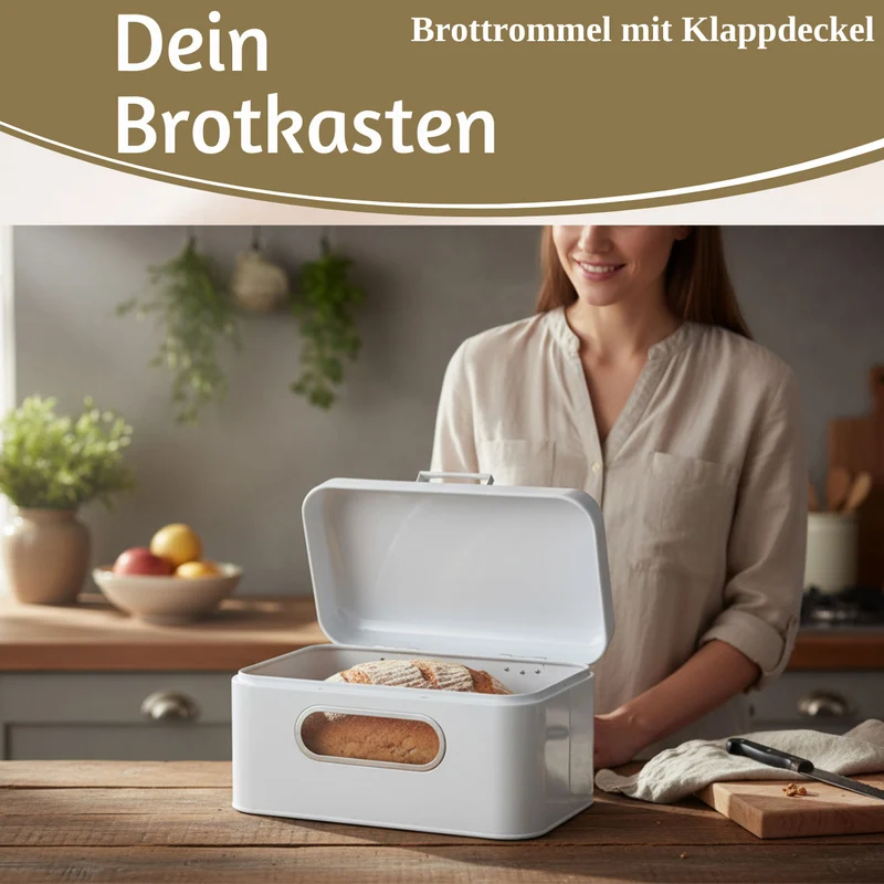 Vintage Brotkasten Weiß 30cm Metall mit Deckel Retro Brotbox Aufbewahrungskorb