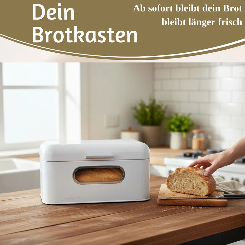 Vintage Brotkasten Weiß 30cm Metall mit Deckel Retro Brotbox Aufbewahrungskorb
