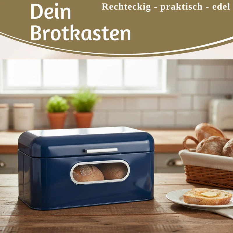 Vintage Brotkasten Blau 30cm Metall mit Deckel Retro Brotbox Aufbewahrungskorb