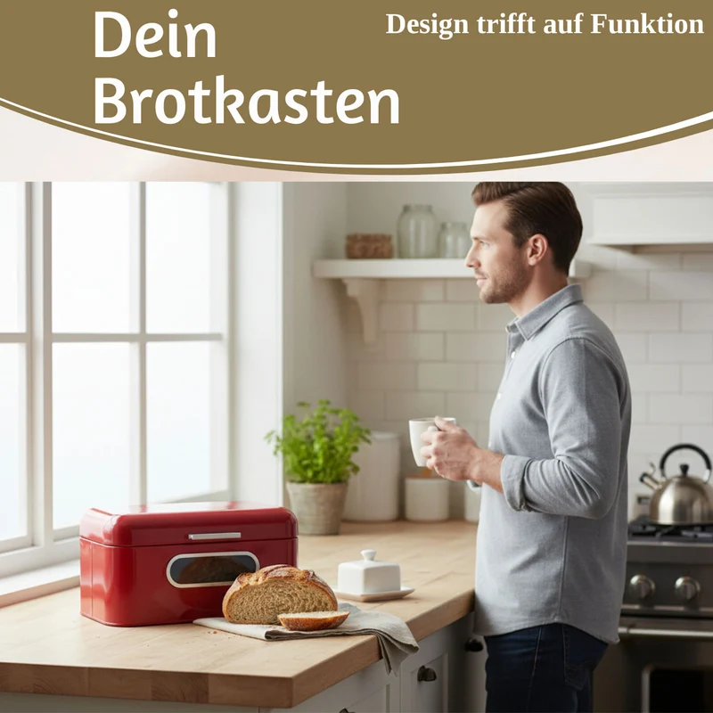 Vintage Brotkasten Rot 30cm Metall mit Deckel Retro Brotbox Aufbewahrungskorb
