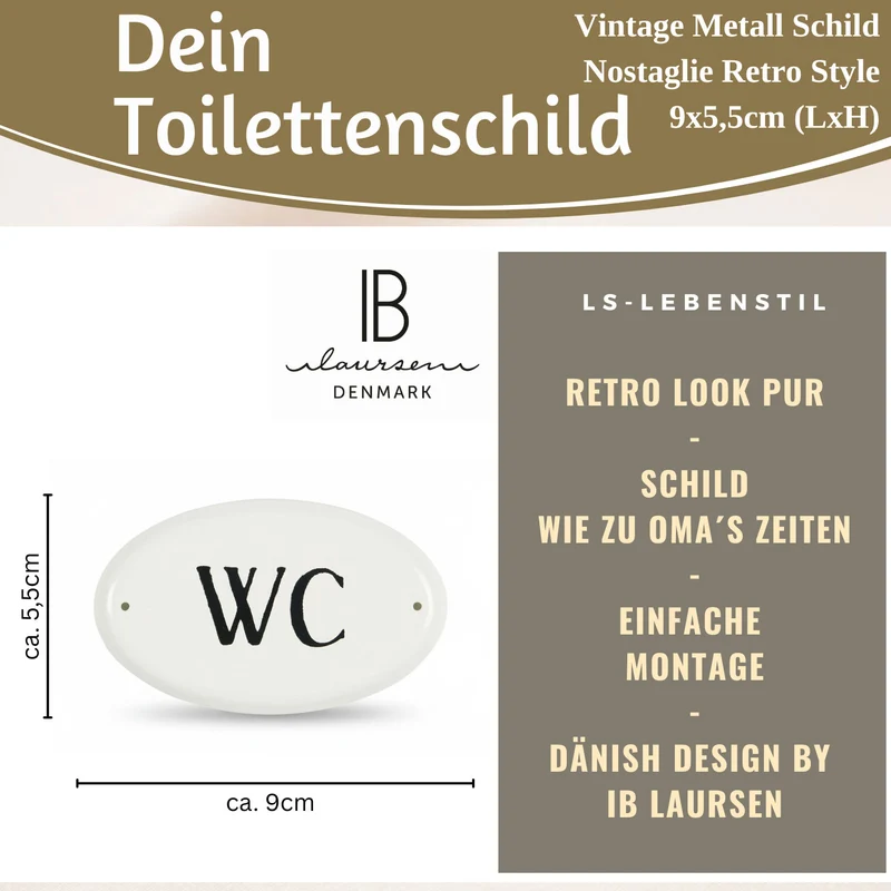 Vintage Metall Türschild WC 9x5,5cm Toilettenschild Deko Nostalgie Schild