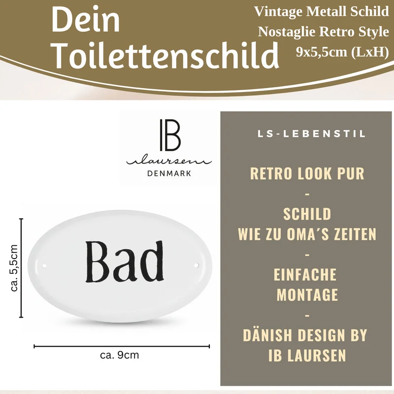 Vintage Metall Türschild Bad 9x5,5cm Dekoschild Nostalgieschild Schild
