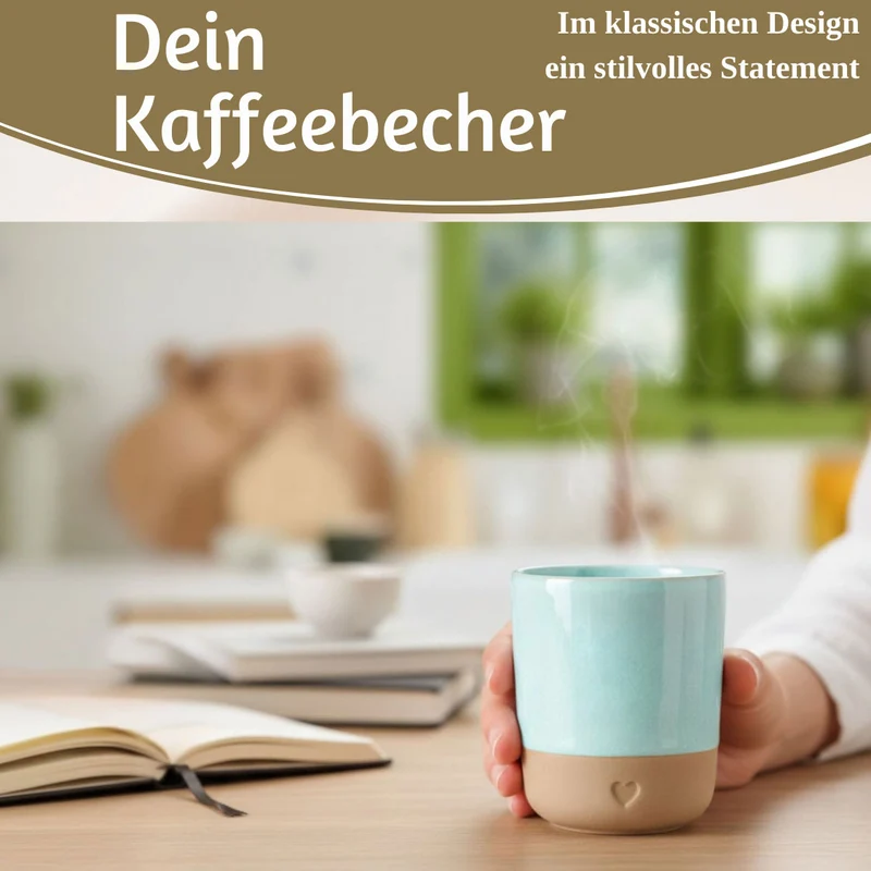 Steingut Tontasse Kaffeebecher 190ml Aqua Herz Tonbecher Teebecher Kaffeetasse