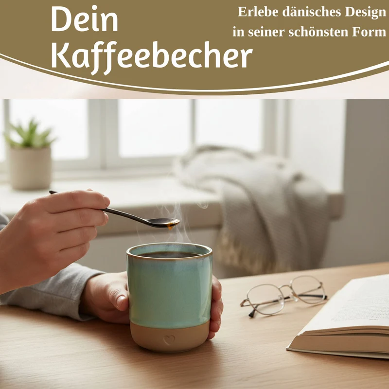 Steingut Tontasse Kaffeebecher 190ml Aqua Herz Tonbecher Teebecher Kaffeetasse