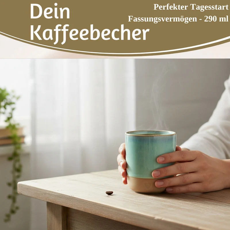 Steingut Tontasse Kaffeebecher 190ml Aqua Herz Tonbecher Teebecher Kaffeetasse
