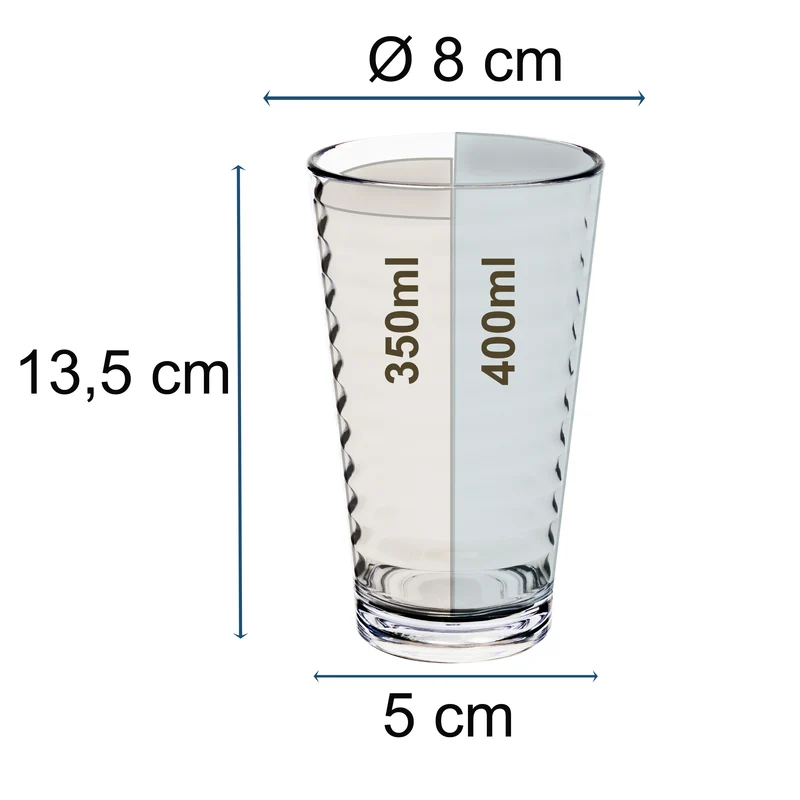 Melamin Geschirr Set Adria Blue für 4 Personen - 16 Teile Blau - mit blauem Trinkglas 400 ml aus Acryl Steingutoptikgeschirr