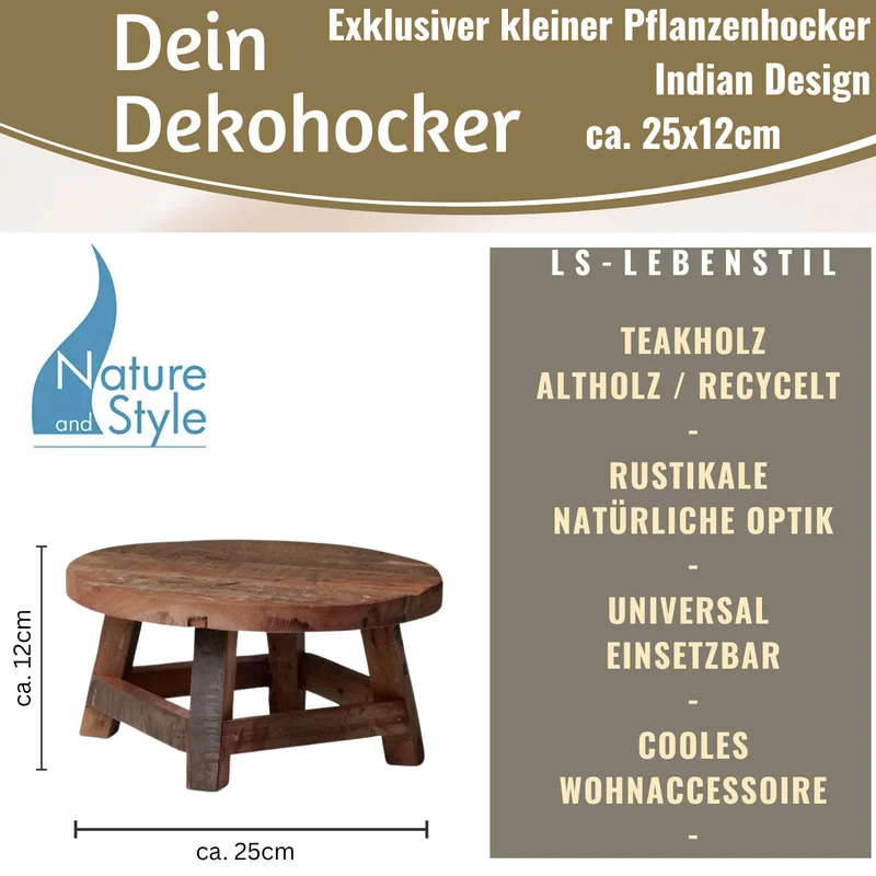 Holz Pflanzenhocker 25x12cm Recycelt Rund Mini Tisch Deko Hocker Blumenständer