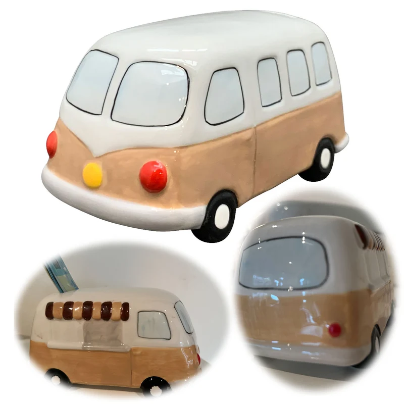 Keramik Sparschwein Retro Mini-Bus Design 16x12x9cm Sparbüchse Spardose