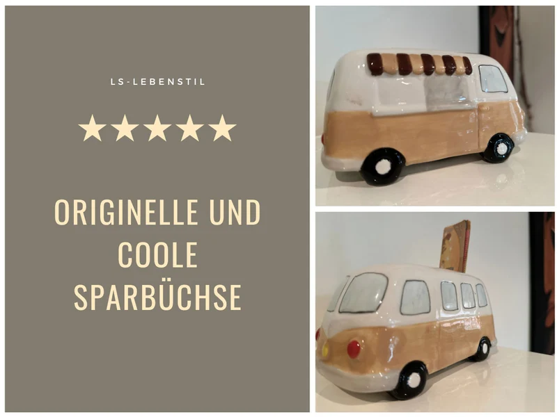 Keramik Sparschwein Retro Mini-Bus Design 16x12x9cm Sparbüchse Spardose