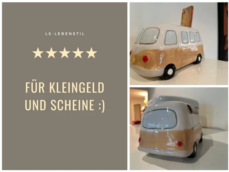 Keramik Sparschwein Retro Mini-Bus Design 16x12x9cm Sparbüchse Spardose