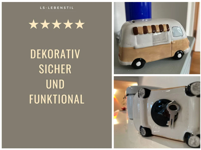 Keramik Sparschwein Retro Mini-Bus Design 16x12x9cm Sparbüchse Spardose