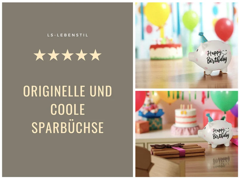Keramik Sparschwein Blau Schwein 14x11cm Happy Birthday mit Partyhut Spardose