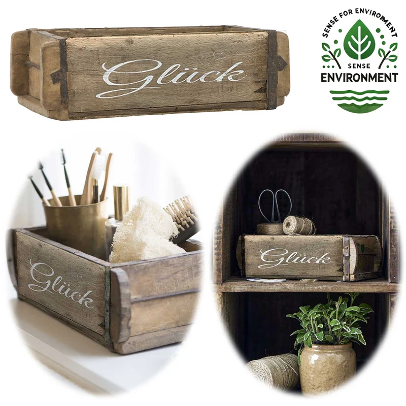 Holz Ziegelform Unika 31x15cm Glück Herz Braun alte Backsteinform Cutlery Deko