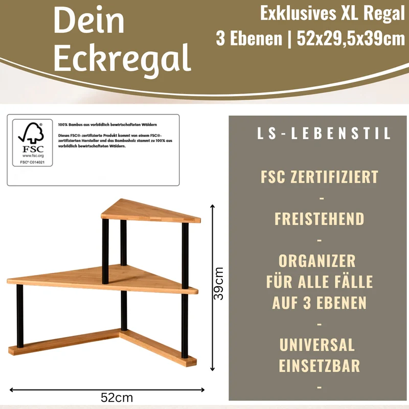 Holz Küchenregal Eckregal 39x52cm Metall stehend Aufbewahrungsregal Gewürzregal