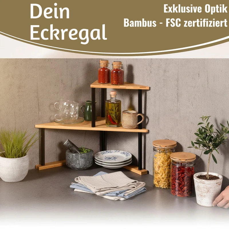 Holz Küchenregal Eckregal 39x52cm Metall stehend Aufbewahrungsregal Gewürzregal