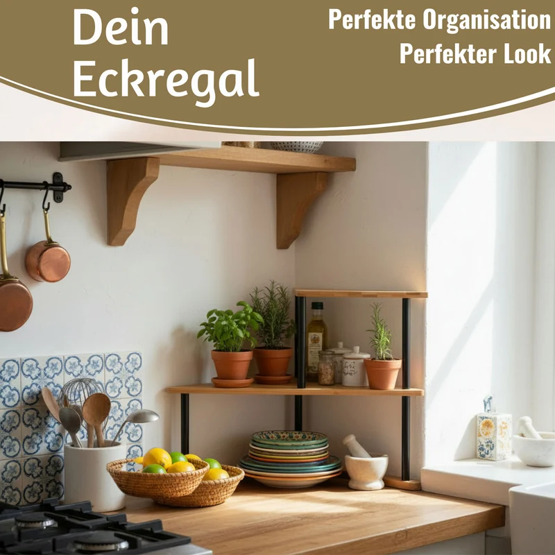 Holz Küchenregal Eckregal 39x52cm Metall stehend Aufbewahrungsregal Gewürzregal