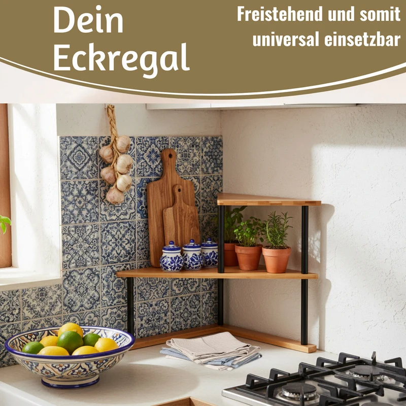 Holz Küchenregal Eckregal 39x52cm Metall stehend Aufbewahrungsregal Gewürzregal