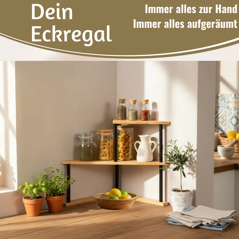 Holz Küchenregal Eckregal 39x52cm Metall stehend Aufbewahrungsregal Gewürzregal