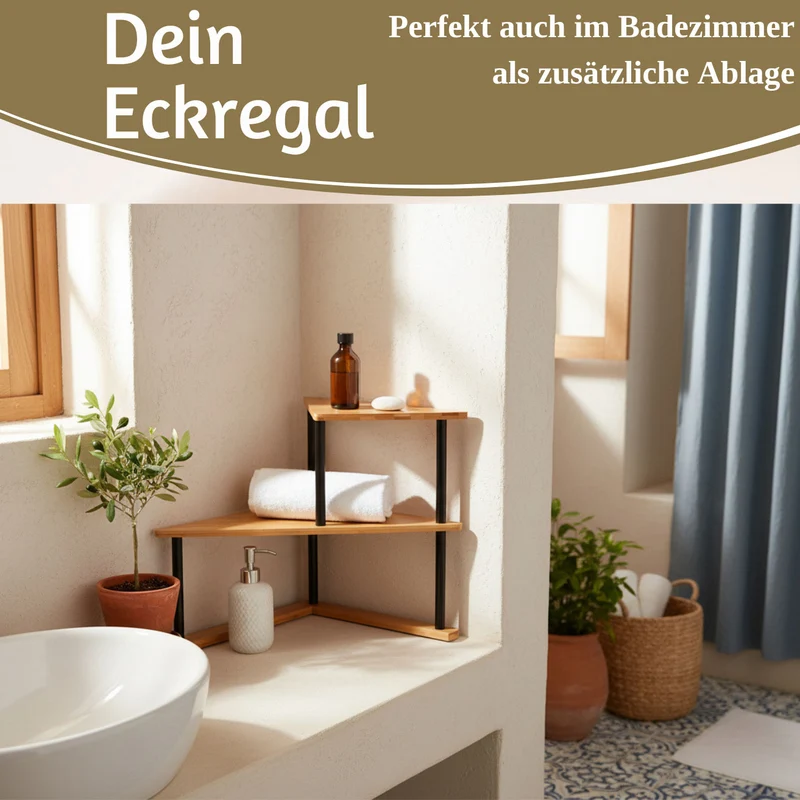 Holz Küchenregal Eckregal 39x52cm Metall stehend Aufbewahrungsregal Gewürzregal