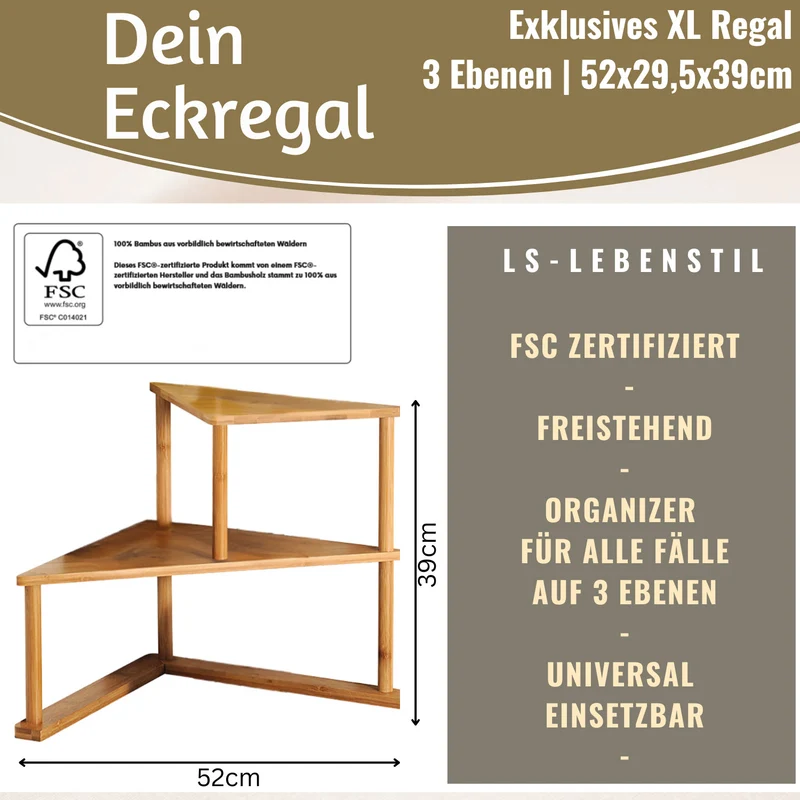 Holz Küchenregal Eckregal 39x52cm stehend Aufbewahrungsregal Gewürzregal