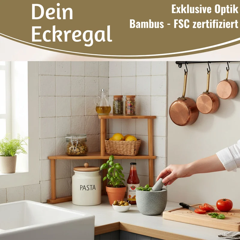 Holz Küchenregal Eckregal 39x52cm stehend Aufbewahrungsregal Gewürzregal