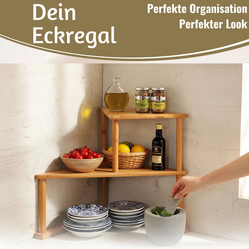 Holz Küchenregal Eckregal 39x52cm stehend Aufbewahrungsregal Gewürzregal