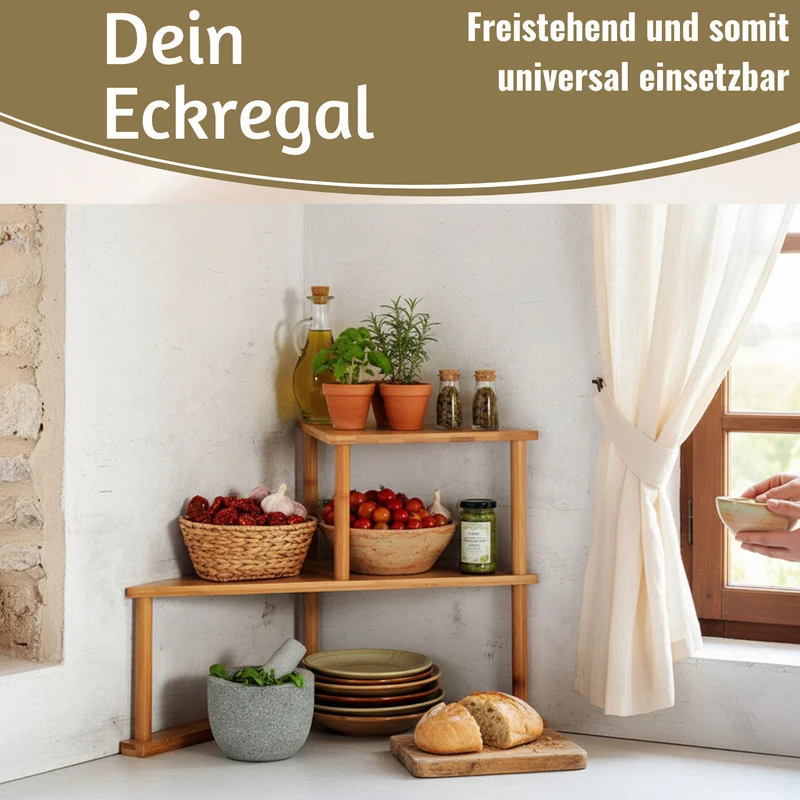 Holz Küchenregal Eckregal 39x52cm stehend Aufbewahrungsregal Gewürzregal