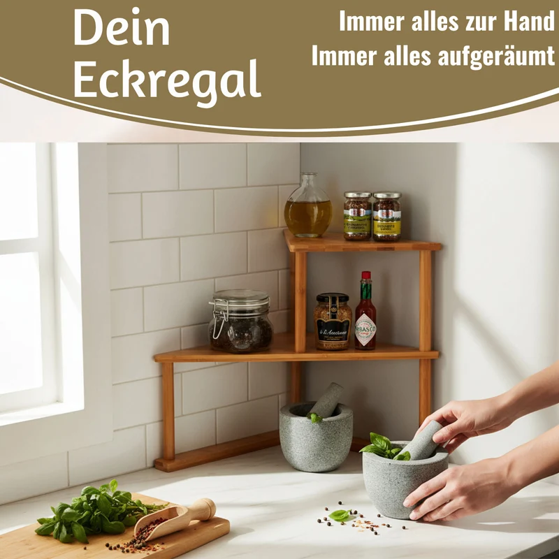 Holz Küchenregal Eckregal 39x52cm stehend Aufbewahrungsregal Gewürzregal
