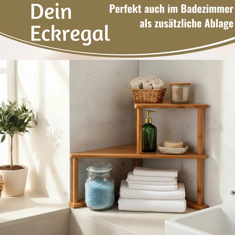 Holz Küchenregal Eckregal 39x52cm stehend Aufbewahrungsregal Gewürzregal