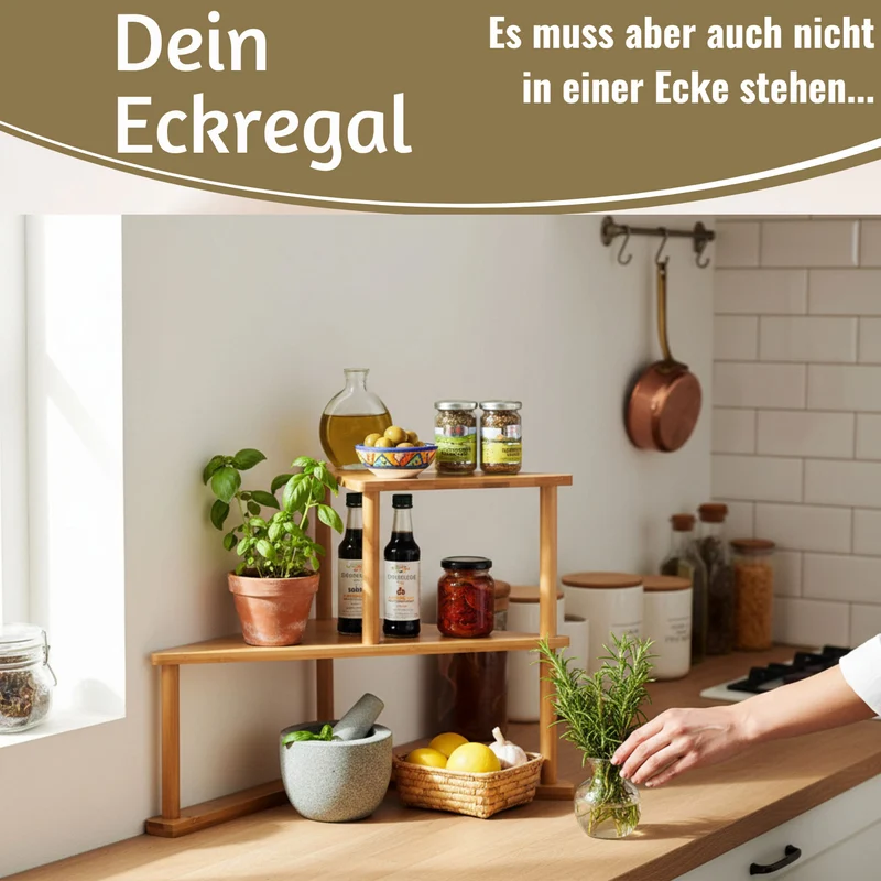 Holz Küchenregal Eckregal 39x52cm stehend Aufbewahrungsregal Gewürzregal
