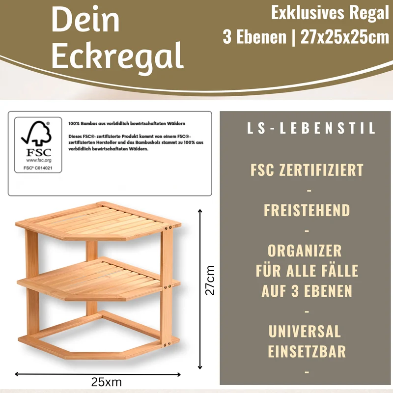 Küchenregal Eckregal Holz 27x25cm stehend Aufbewahrungsregal Gewürzregal