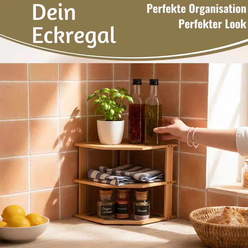 Küchenregal Eckregal Holz 27x25cm stehend Aufbewahrungsregal Gewürzregal