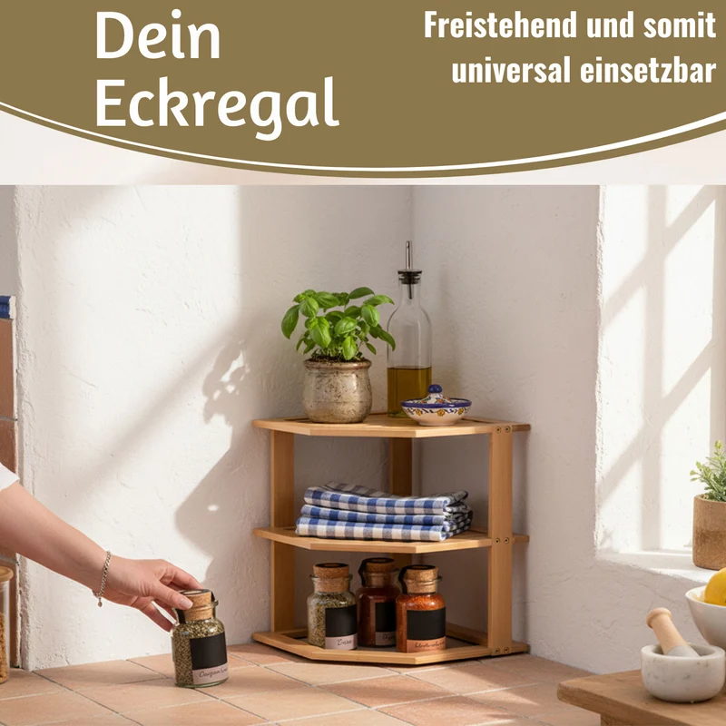 Küchenregal Eckregal Holz 27x25cm stehend Aufbewahrungsregal Gewürzregal