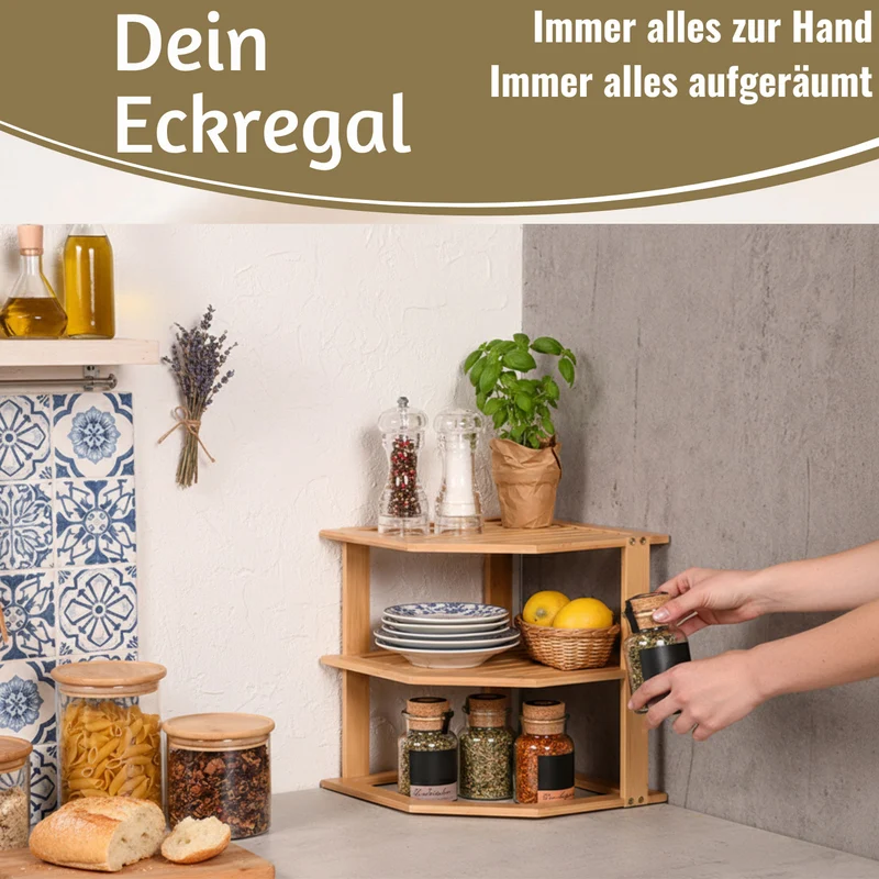 Küchenregal Eckregal Holz 27x25cm stehend Aufbewahrungsregal Gewürzregal