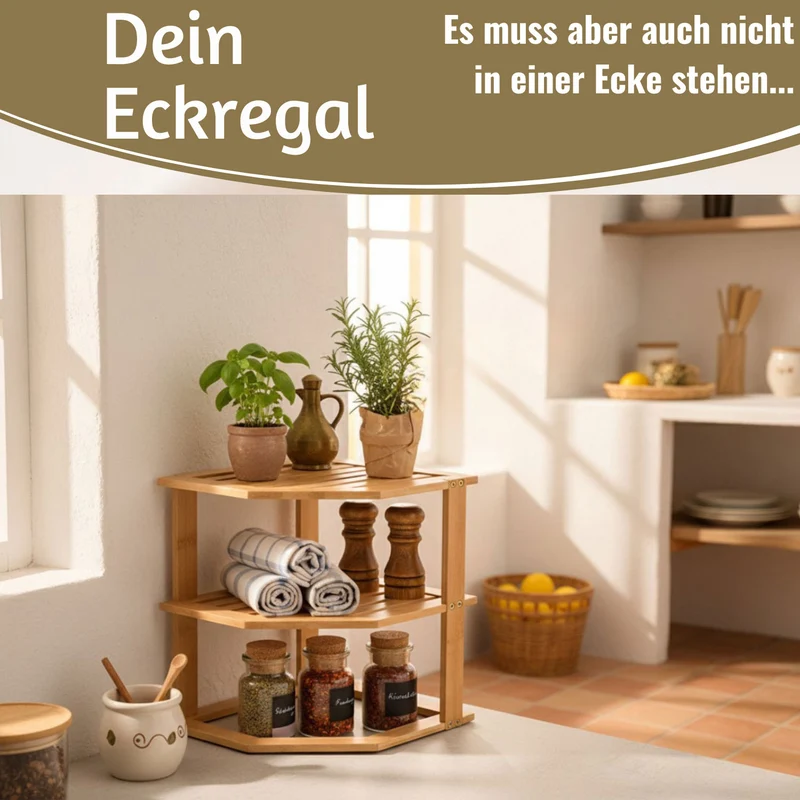 Küchenregal Eckregal Holz 27x25cm stehend Aufbewahrungsregal Gewürzregal