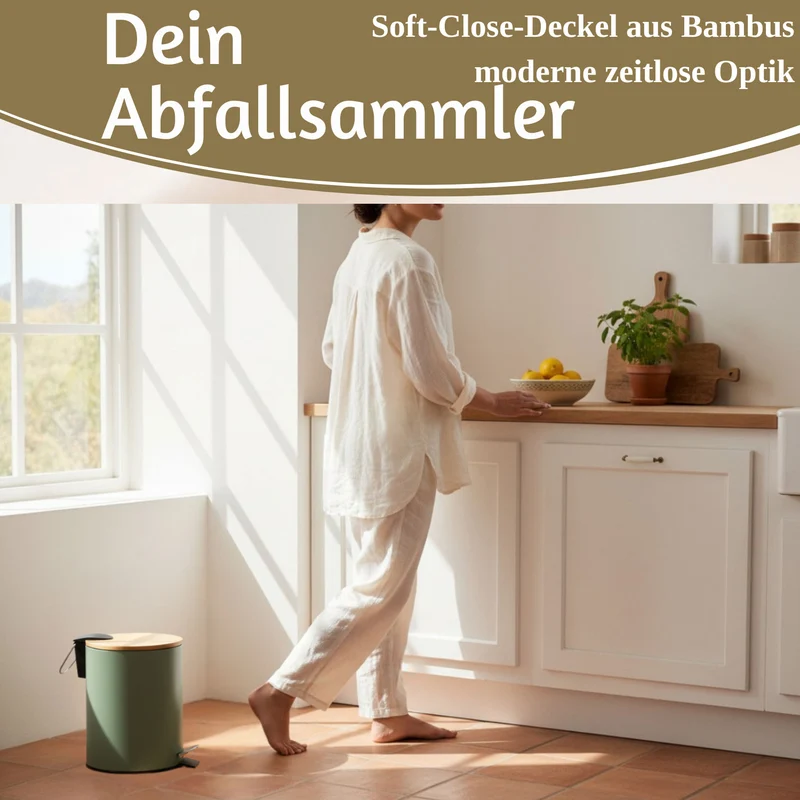 Tretmülleimer Papierkorb 3L Grün Soft Close Rund Kosmetikeimer Fußpedal Mülleimer
