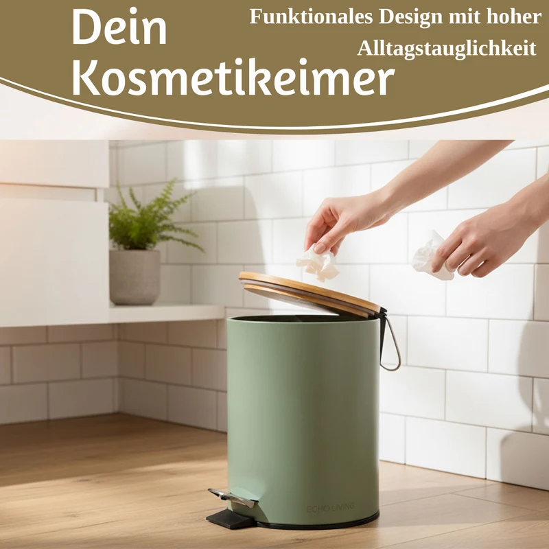 Tretmülleimer Papierkorb 3L Grün Soft Close Rund Kosmetikeimer Fußpedal Mülleimer
