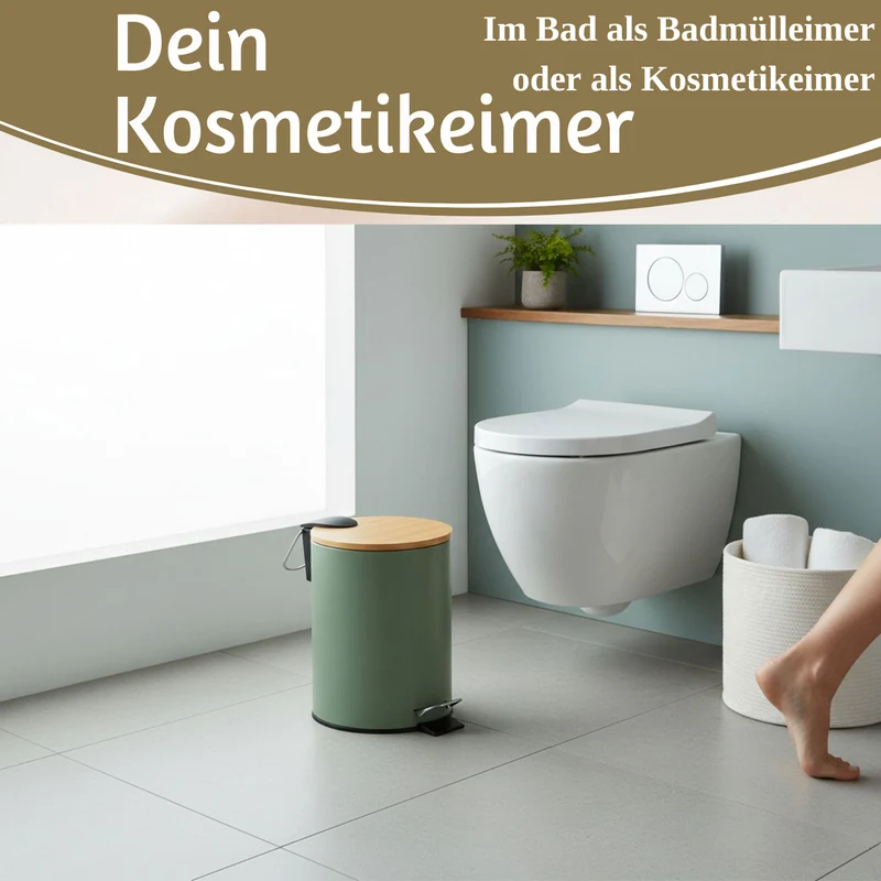 Tretmülleimer Papierkorb 3L Grün Soft Close Rund Kosmetikeimer Fußpedal Mülleimer