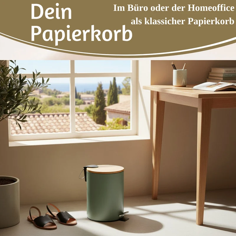 Tretmülleimer Papierkorb 3L Grün Soft Close Rund Kosmetikeimer Fußpedal Mülleimer