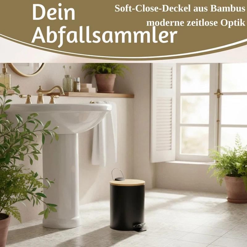 Tretmülleimer Papierkorb 3L Schwarz Soft Close Rund Kosmetikeimer Fußpedal Mülleimer