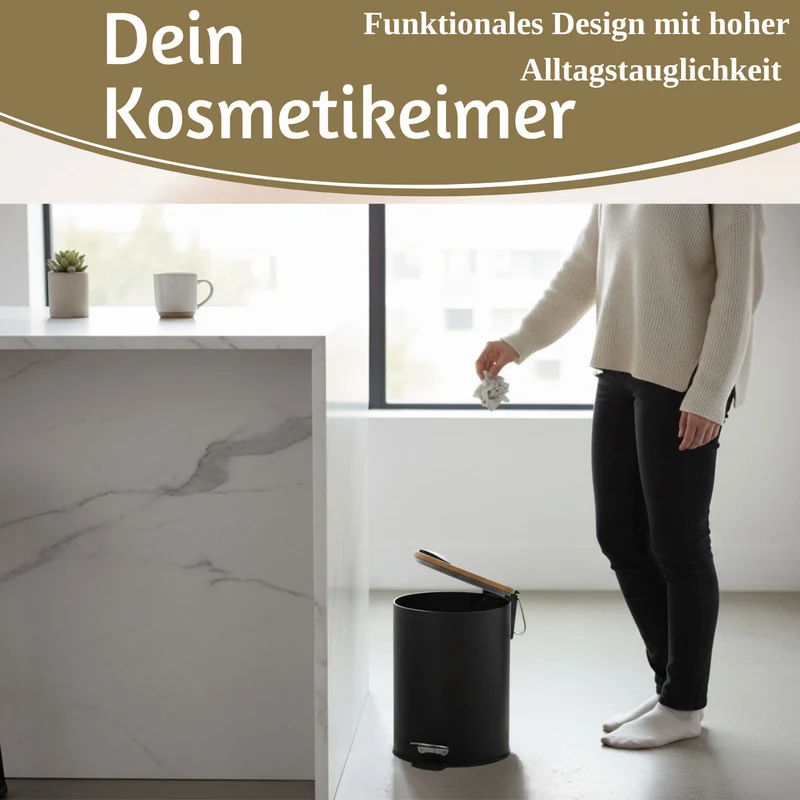 Tretmülleimer Papierkorb 3L Schwarz Soft Close Rund Kosmetikeimer Fußpedal Mülleimer