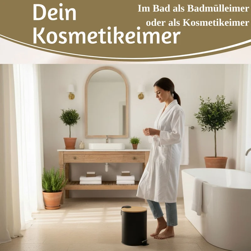 Tretmülleimer Papierkorb 3L Schwarz Soft Close Rund Kosmetikeimer Fußpedal Mülleimer