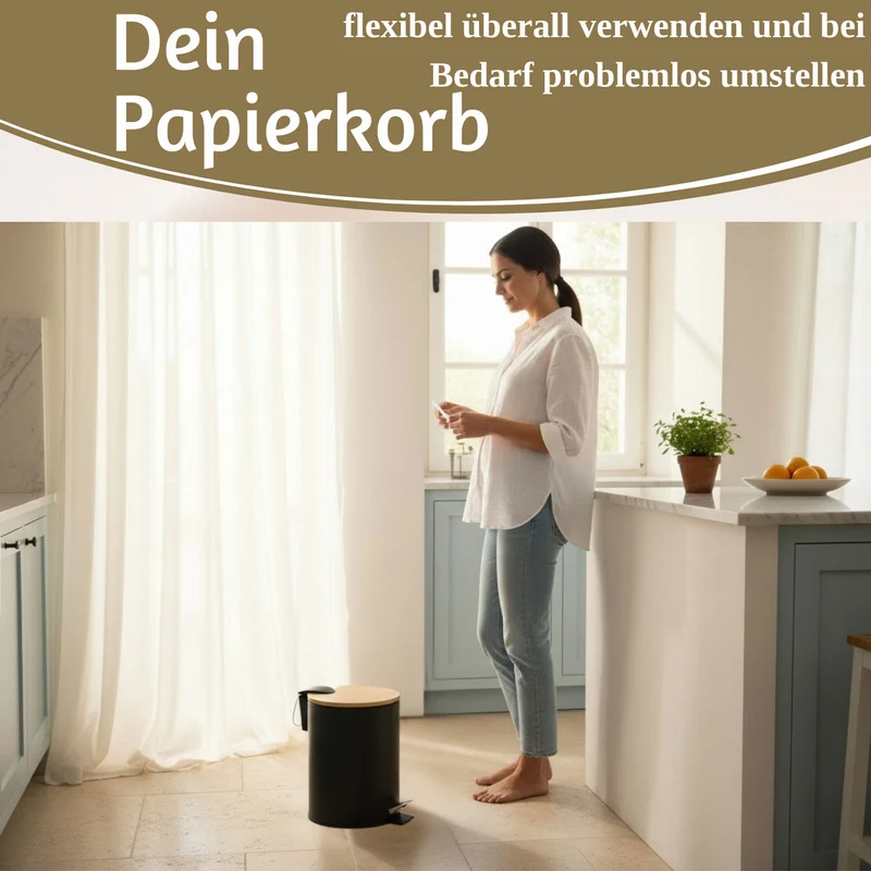 Tretmülleimer Papierkorb 3L Schwarz Soft Close Rund Kosmetikeimer Fußpedal Mülleimer